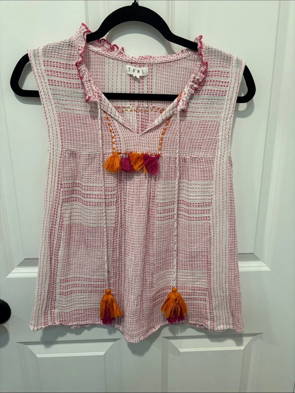 THML Gauzy Boho Tassel Peasant Top | 100% Cotton | Size Medium - Picture 2 of 4